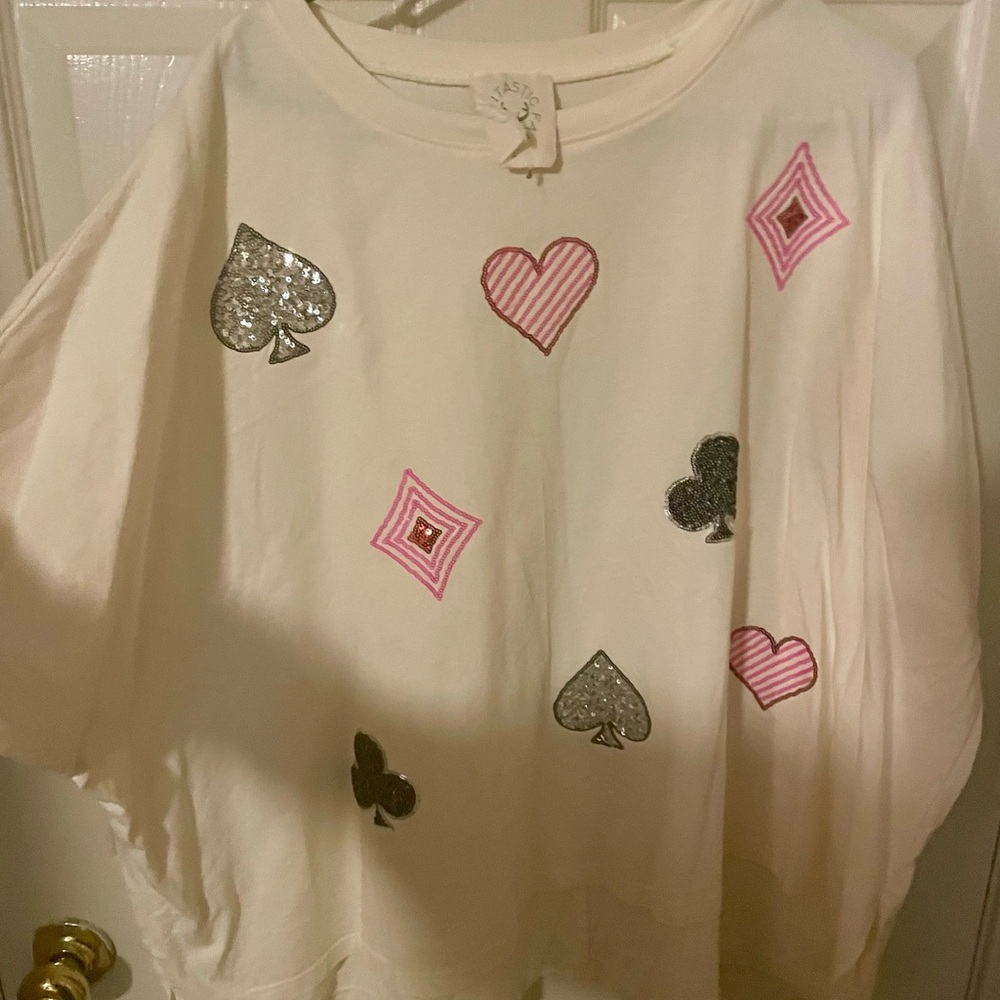 Fantastic Fawn Women Cream Shirt with Heart and Spade Design